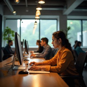 Software developer looking at her screen